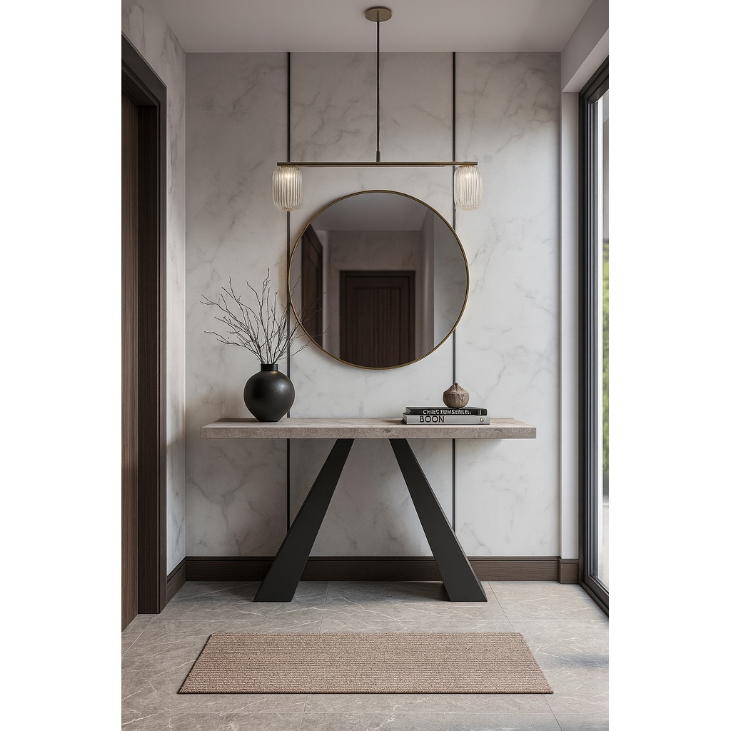 K538_1024 ΕΠΙΠΛΟ ΕΙΣΟΔΟΥ FELLINI ΜΕ ΜΕΤΑΛΛΙΚΗ ΒΑΣΗ & ΞΥΛΙΝΗ ΕΠΙΦΑΝΕΙΑ ΣΕ ΟΨΗ ΤΣΙΜΕΝΤΟΥ ΑΝΟΙΧΤΟ - Image 1