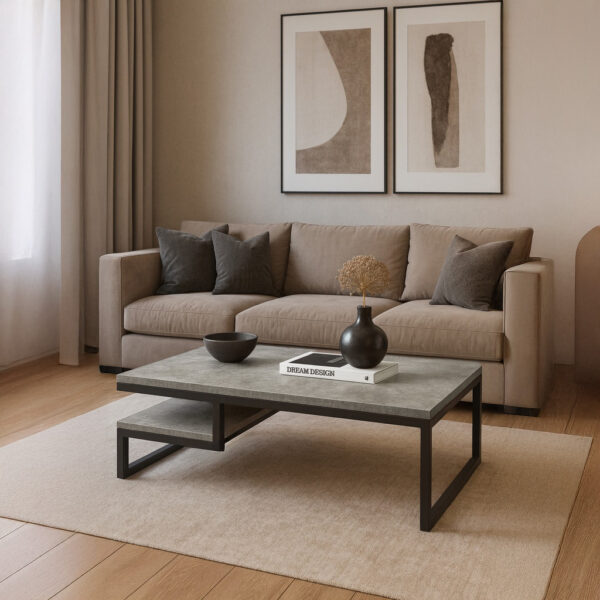 ΤΡΑΠΕΖΙ ΣΑΛΟΝΙΟΥ JANGO ΜΕ ΜΕΤΑΛΛΙΚΟ ΣΚΕΛΕΤΟ & ΕΠΙΦΑΝΕΙΑ ΑΠΟ ΜΕΛΑΜΙΝΗ ΤΥΠΟΥ ΤΣΙΜΕΝΤΟ ΣΚΟΥΡΟ