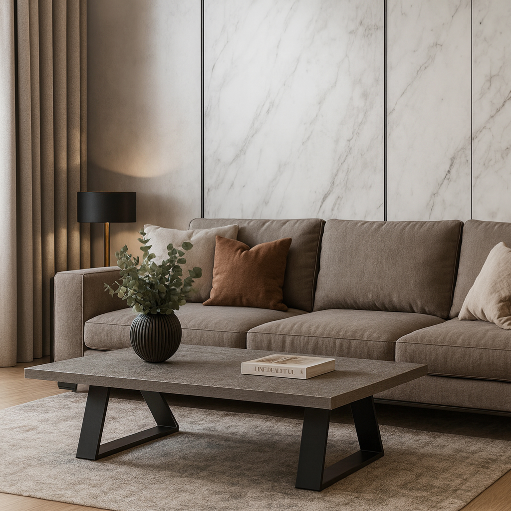 K540 ΤΡΑΠΕΖΙ ΣΑΛΟΝΙΟΥ TRIVIO ΜΕ ΜΕΤΑΛΛΙΚΟ ΣΚΕΛΕΤΟ & ΕΠΙΦΑΝΕΙΑ ΑΠΟ ΜΕΛΑΜΙΝΗ ΤΥΠΟΥ ΤΣΙΜΕΝΤΟ ΣΚΟΥΡΟ - Image 1