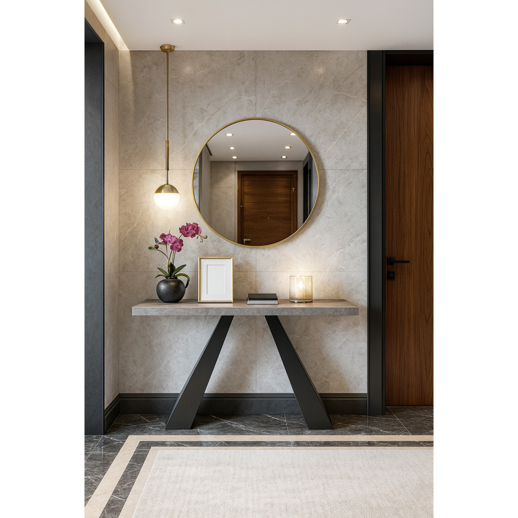 K540 ΕΠΙΠΛΟ ΕΙΣΟΔΟΥ FELLINI ΜΕ ΜΕΤΑΛΛΙΚΗ ΒΑΣΗ & ΕΠΙΦΑΝΕΙΑ ΣΕ ΟΨΗ ΤΣΙΜΕΝΤΟΥ ΣΚΟΥΡΟ - Image 1