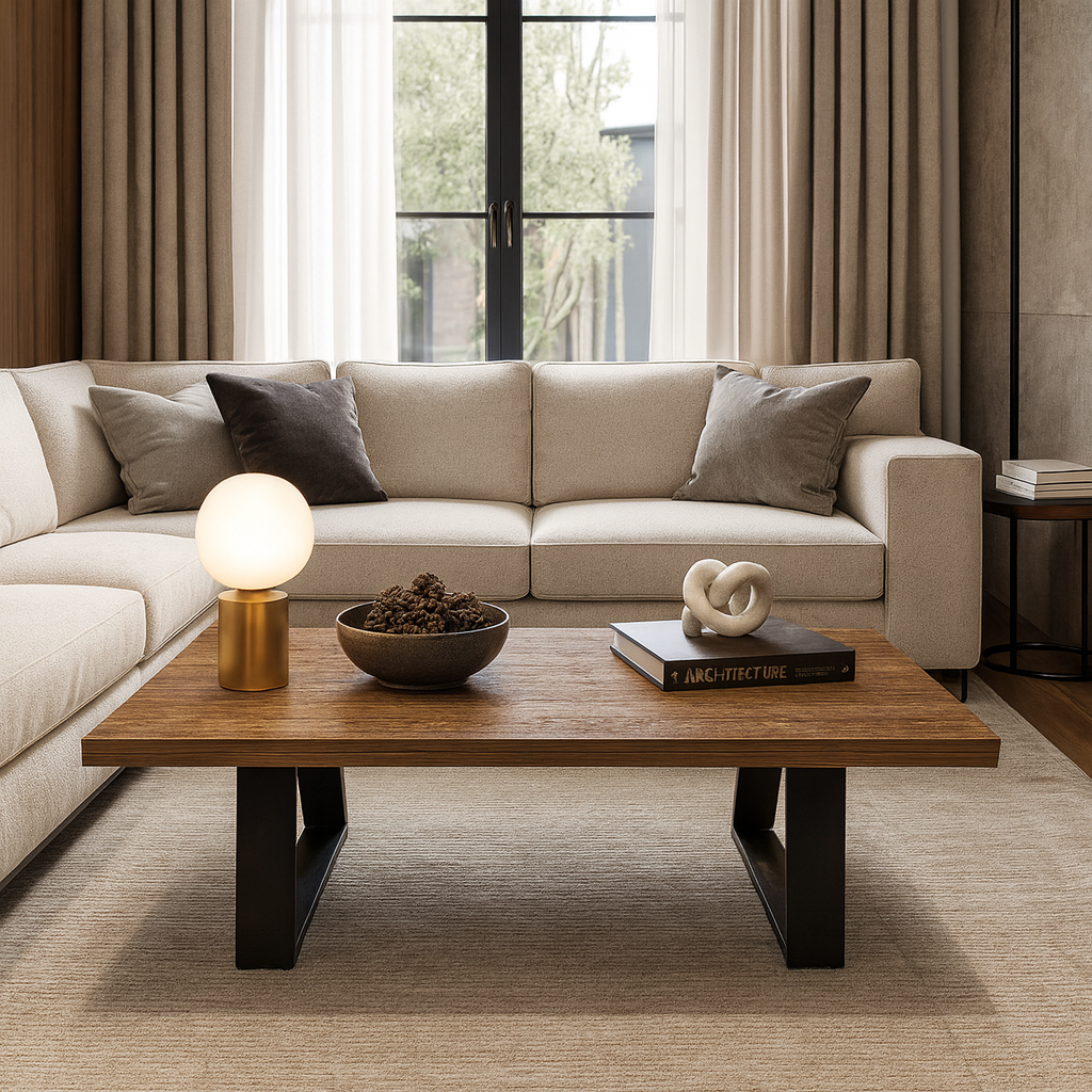 K545 ΤΡΑΠΕΖΙ ΣΑΛΟΝΙΟΥ TRIVIO ΜΕ ΜΕΤΑΛΛΙΚΟ ΣΚΕΛΕΤΟ & ΕΠΙΦΑΝΕΙΑ ΑΠΟ ΜΕΛΑΜΙΝΗ ΣΕ ΚΑΡΥΔΙ ΑΠΟΧΡΩΣΗ - Image 1