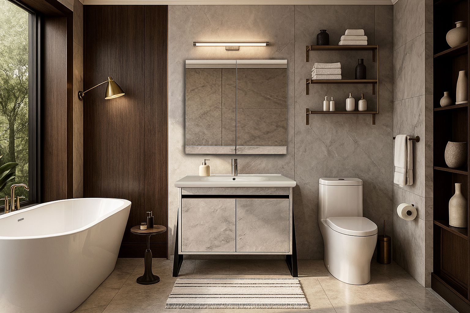 MevaseisPlai 7775 ΕΠΙΠΛΟ ΜΠΑΝΙΟΥ 7775-PRESTIGIA 80 cm ΜΕ ΒΑΣΕΙΣ ΣΤΟ ΠΛΑΙ ΣΕ ΟΨΗ ΛΕΥΚΟΥ ΜΑΡΜΑΡΟΥ ΜΕ ΓΚΡΙ ΝΕΡΑ - Image 1