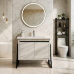 ΕΠΙΠΛΟ ΜΠΑΝΙΟΥ PRESTIGIA-PROGETTO 80 cm ΜΕ ΒΑΣΕΙΣ ΣΤΟ ΠΛΑΙ ΣΕ ΟΨΗ ΛΕΥΚΟΥ ΜΑΡΜΑΡΟΥ ΜΕ ΜΠΕΖ ΝΕΡΑ