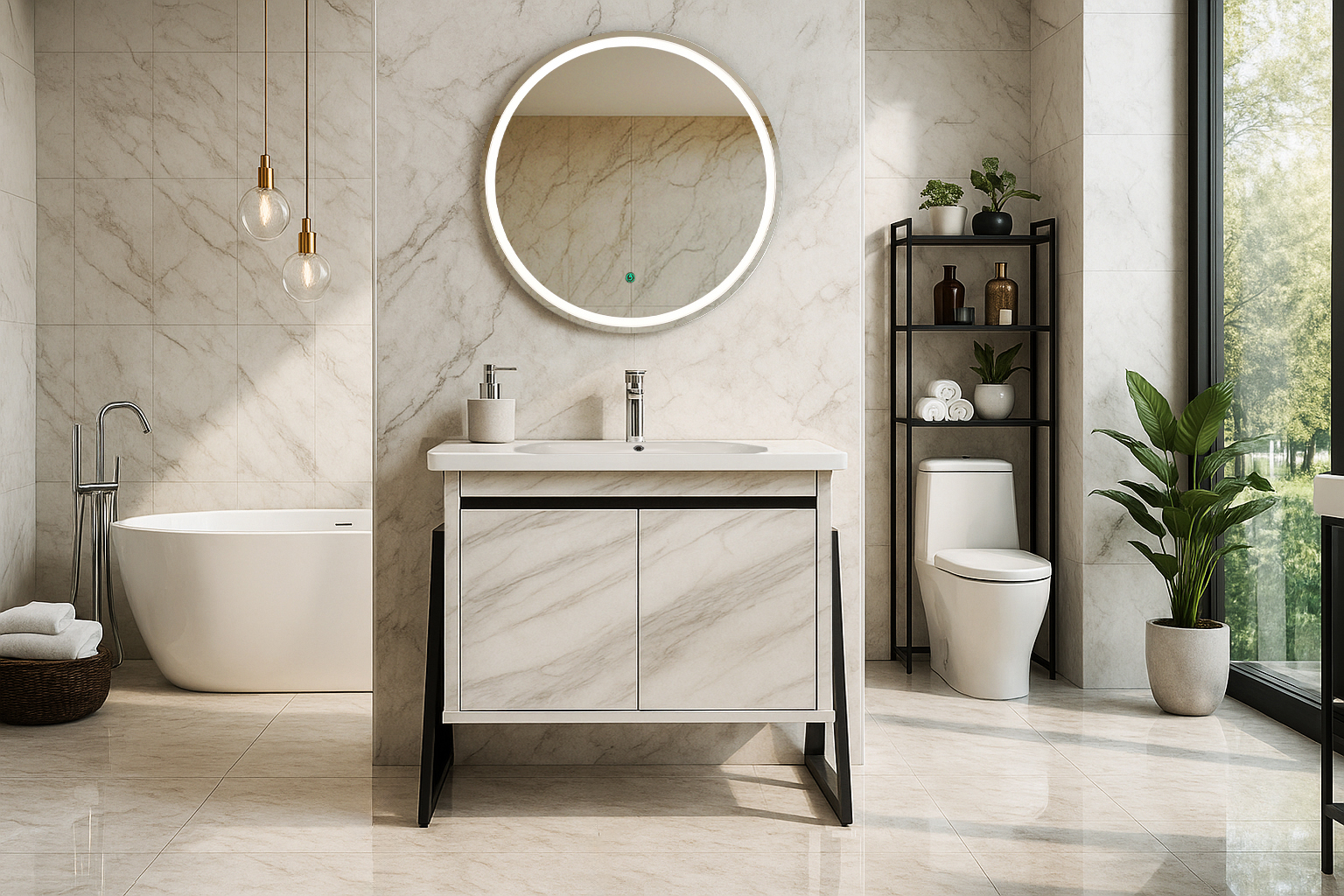 MevaseisPlai Progetto ΕΠΙΠΛΟ ΜΠΑΝΙΟΥ PRESTIGIA-PROGETTO 80 cm ΜΕ ΒΑΣΕΙΣ ΣΤΟ ΠΛΑΙ ΣΕ ΟΨΗ ΛΕΥΚΟΥ ΜΑΡΜΑΡΟΥ ΜΕ ΜΠΕΖ ΝΕΡΑ - Image 1