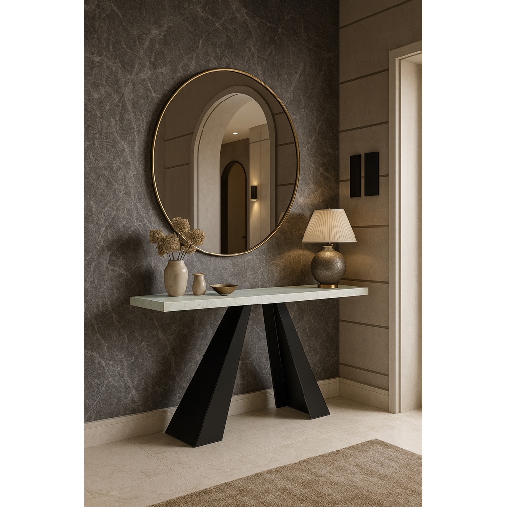 Progetto_1024 ΕΠΙΠΛΟ ΕΙΣΟΔΟΥ FELLINI ΜΕ ΜΕΤΑΛΛΙΚΗ ΒΑΣΗ & ΞΥΛΙΝΗ ΕΠΙΦΑΝΕΙΑ ΣΕ ΟΨΗ ΛΕΥΚΟΥ ΜΑΡΜΑΡΟΥ ΜΕ ΜΠΕΖ ΝΕΡΑ - Image 1