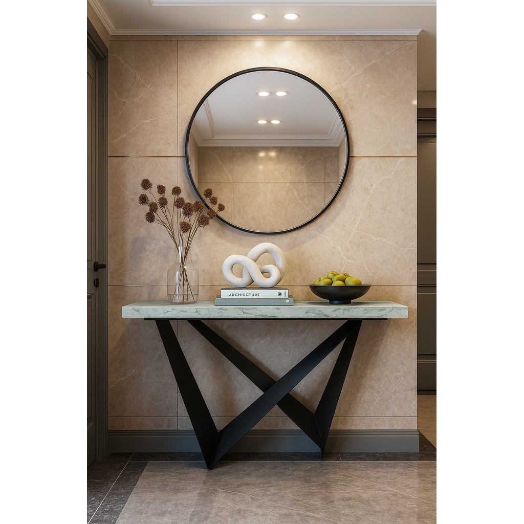 resized_7775 ΕΠΙΠΛΟ ΕΙΣΟΔΟΥ WALL ΜΕ ΞΥΛΙΝΗ ΕΠΙΦΑΝΕΙΑ ΜΕ ΟΨΗ ΛΕΥΚΟΥ ΜΑΡΜΑΡΟΥ & ΜΕΤΑΛΛΙΚΗ ΒΑΣΗ - Image 1