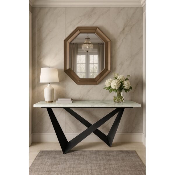 ΕΠΙΠΛΟ ΕΙΣΟΔΟΥ WALL ΜΕ ΞΥΛΙΝΗ ΕΠΙΦΑΝΕΙΑ ΤΥΠΟΥ ΛΕΥΚΟ ΜΑΡΜΑΡΟ ΜΕ ΜΠΕΖ ΝΕΡΑ & ΜΕΤΑΛΛΙΚΗ ΒΑΣΗ