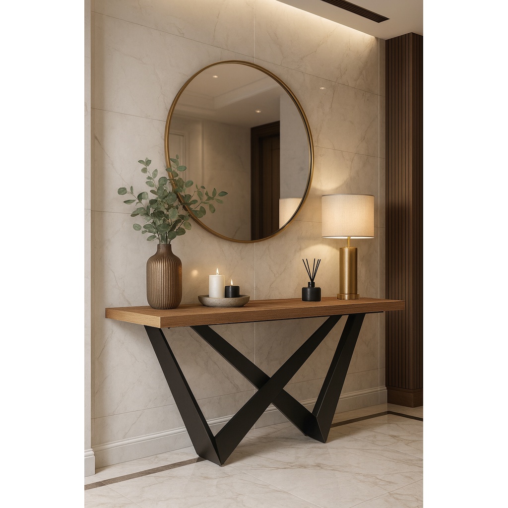 resized_Κ545 ΕΠΙΠΛΟ ΕΙΣΟΔΟΥ WALL ΜΕ ΞΥΛΙΝΗ ΕΠΙΦΑΝΕΙΑ ΣΕ ΚΑΡΥΔΙ ΑΠΟΧΡΩΣΗ & ΜΕΤΑΛΛΙΚΗ ΒΑΣΗ - Image 1