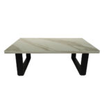 ΤΡΑΠΕΖΙ ΣΑΛΟΝΙΟΥ VERTO ΜΕ ΜΕΤΑΛΛΙΚΟ ΣΚΕΛΕΤΟ & ΕΠΙΦΑΝΕΙΑ ΑΠΟ ΜΕΛΑΜΙΝΗ ΤΥΠΟΥ ΜΑΡΜΑΡΟ ΛΕΥΚΟ ΜΕ ΜΠΕΖ ΝΕΡΑ - Image 4