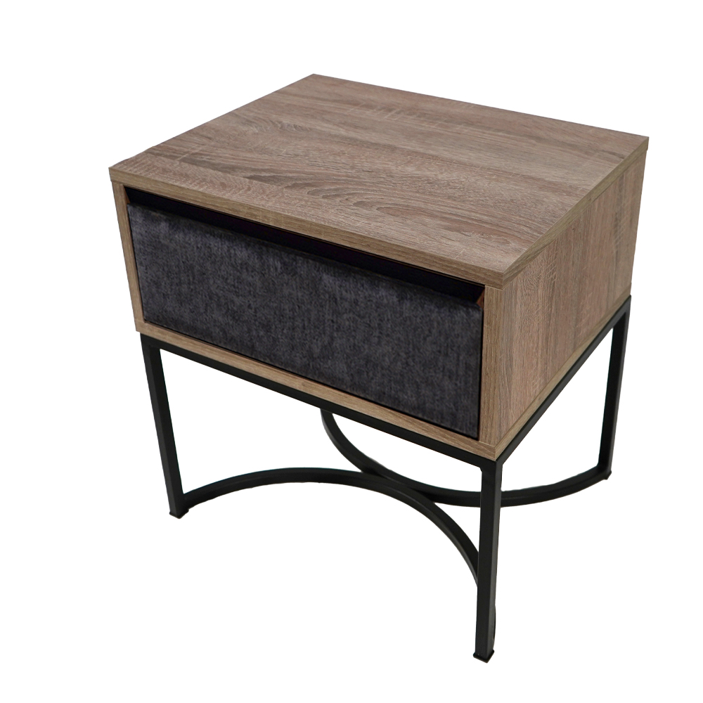 ανοιχτο μαυρη Κομοδίνο Komo-Arco Mε Υφασμάτινη Λεπτομέρεια & Μαύρη Μεταλλική Βάση - Image 1