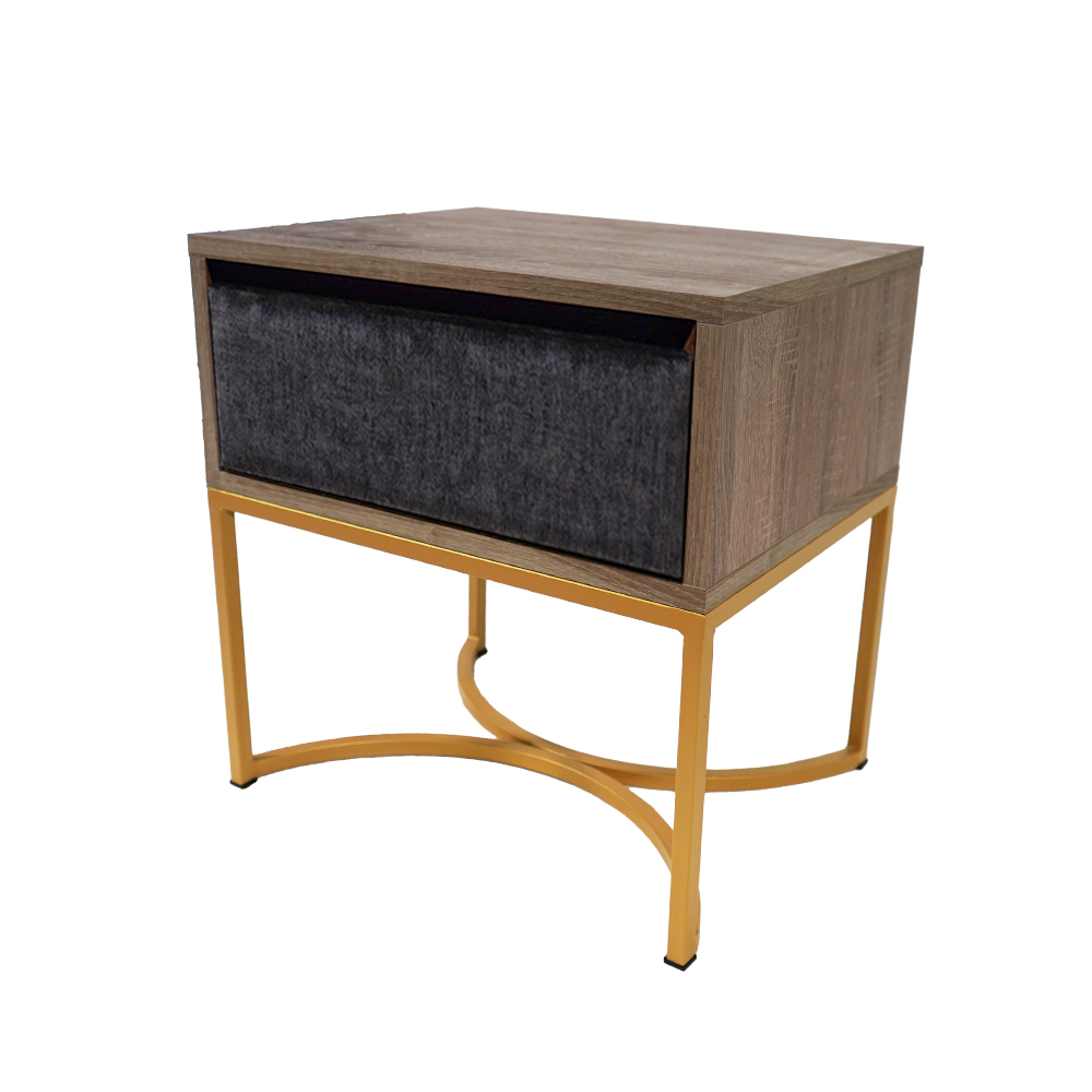 ανοιχτο χρυση Κομοδίνο Komo-Arco με Υφασμάτινο Συρτάρι & Χρυσή Μεταλλική Βάση - Image 1