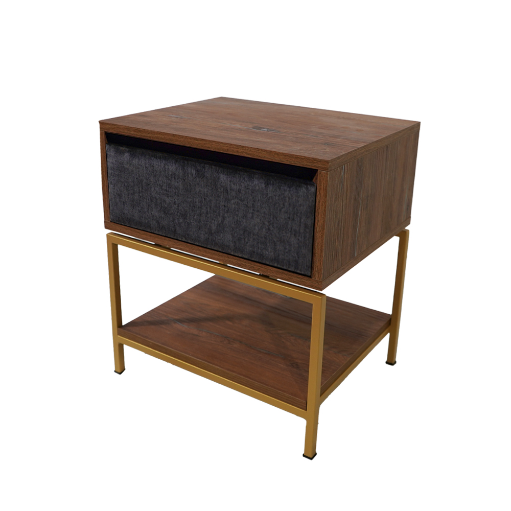 ξυλινη χρυση Κομοδίνο Komo-Woodtex με Υφασμάτινο Συρτάρι & Χρυσή Μεταλλική Βάση - Image 1