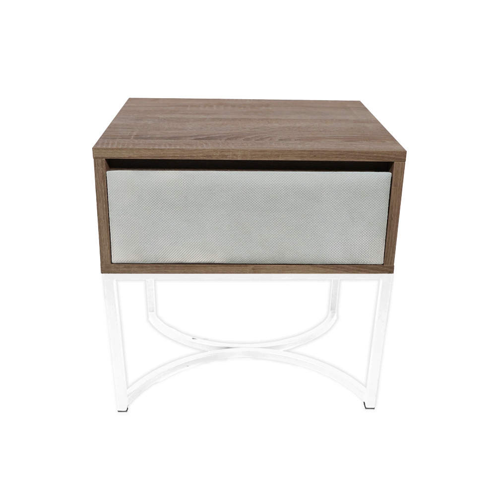 ξυλινο ασπρο ασπρη βαση Κομοδίνο Komo-Arco Mε Υφασμάτινη Λεπτομέρεια & Λευκή Μεταλλική Βάση - Image 1