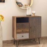 Μπουφές-συρταριέρα Boho με συρτάρια καρυδί μεταλλικά πόδια