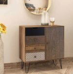 Μπουφές-συρταριέρα Boho με συρτάρια καρυδί μεταλλικά πόδια