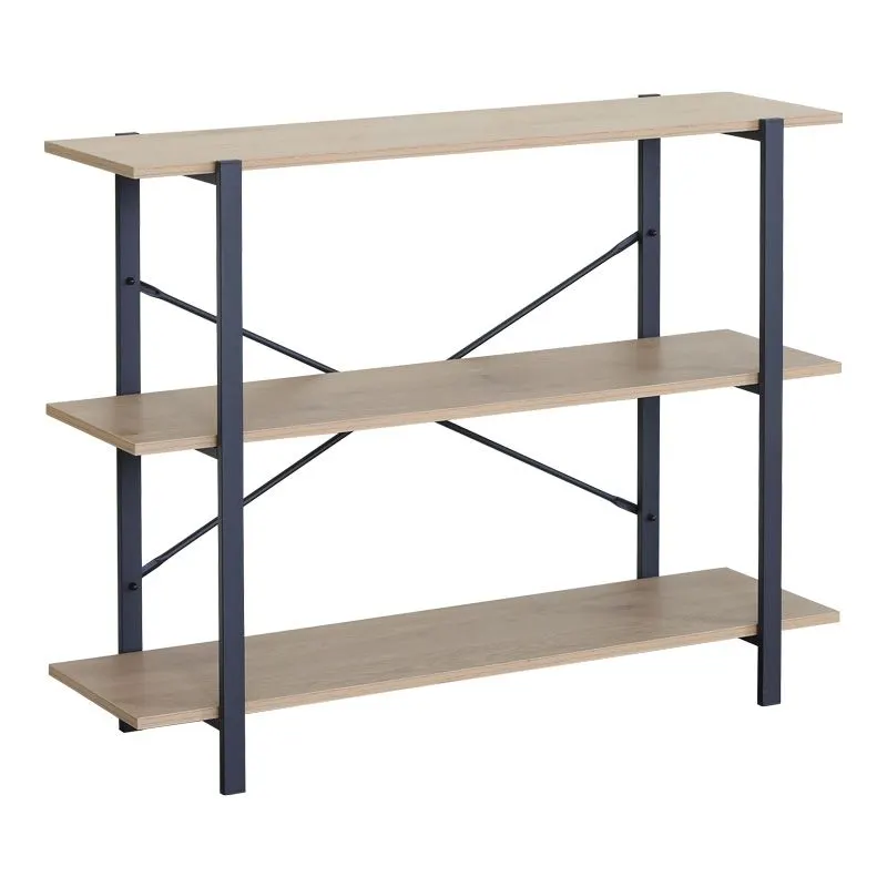 085-000028 Επιδαπέδια ραφιέρα-βιβλιοθήκη Nebranzo σε oak απόχρωση με μαύρο μέταλλο - Image 1