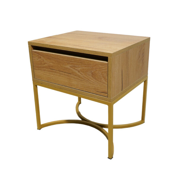 Κομοδίνο Komo-Arco Mε Επιφάνεια Σε Ανοιχτή Απόχρωση Ξύλου Και Χρυσή Μεταλλική Βάση