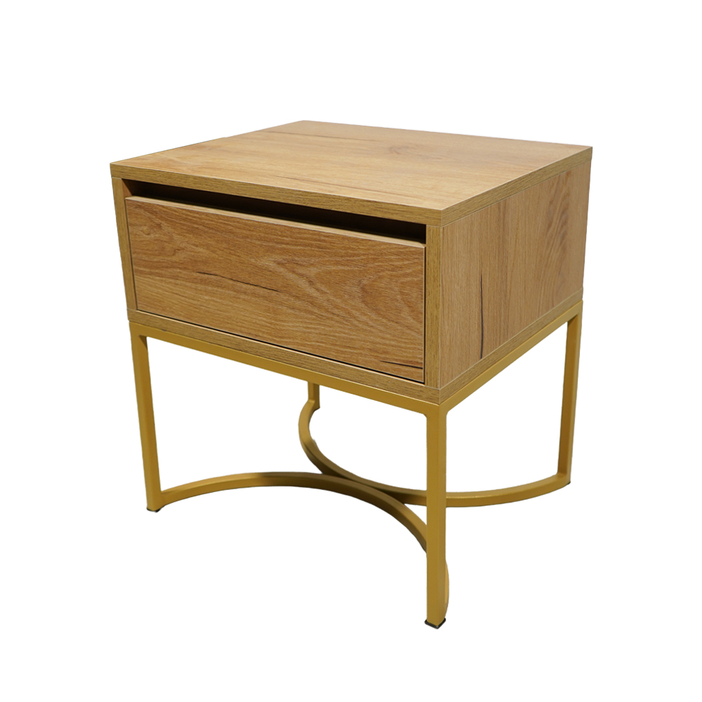 1 Κομοδίνο Komo-Arco Mε Επιφάνεια Σε Ανοιχτή Απόχρωση Ξύλου Και Χρυσή Μεταλλική Βάση - Image 1