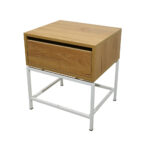 Κομοδίνο Komo-Woodtex Mε Επιφάνεια Σε Ανοιχτή Απόχρωση  Και Λευκή Μεταλλική Βάση - Image 2