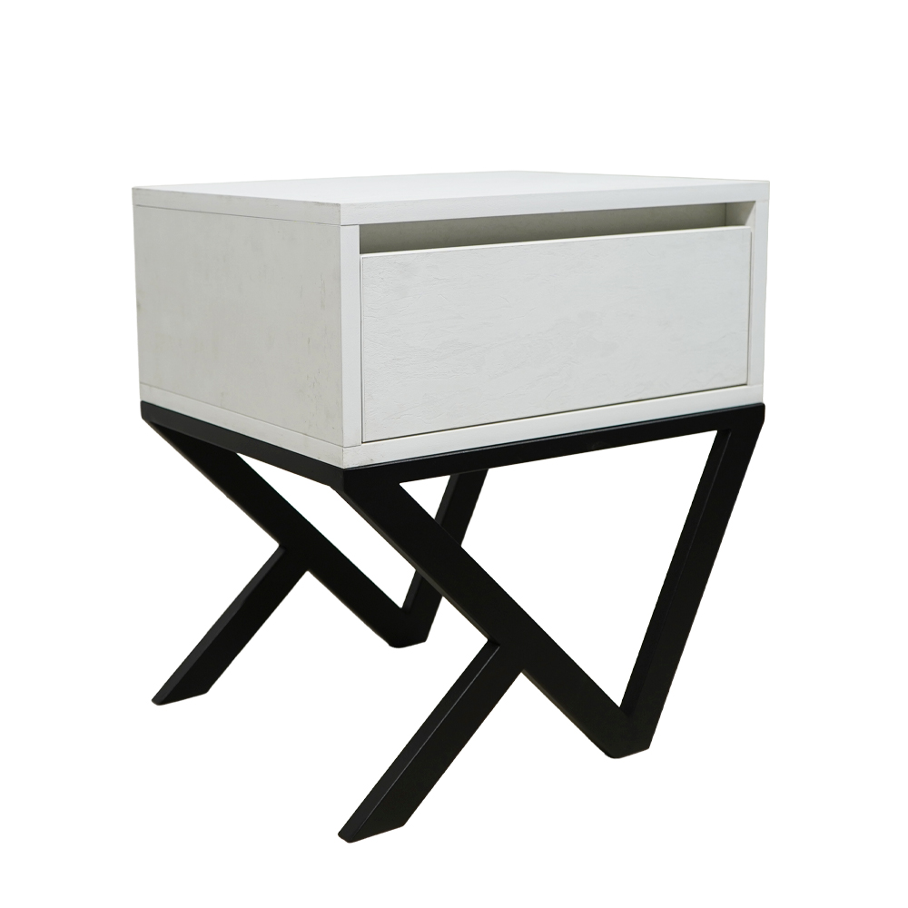 1 Κομοδίνο Komo-Kuro Mε Επιφάνεια Σε Λευκό Μάρμαρο Και Μαύρη Μεταλλική Βάση - Image 1