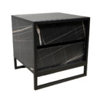 Κομοδίνο Komo-Boxy Mε Επιφάνεια Σε Μαύρο Μάρμαρο Και Μαύρη Μεταλλική Βάση