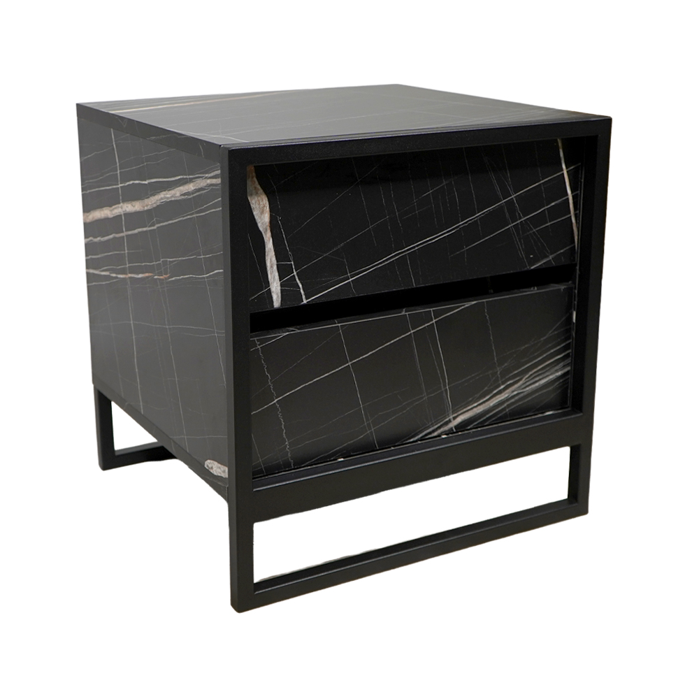 1 Κομοδίνο Komo-Boxy Mε Επιφάνεια Σε Μαύρο Μάρμαρο Και Μαύρη Μεταλλική Βάση - Image 1