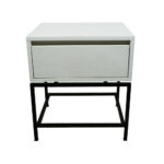 Κομοδίνο Komo-Woodtex Mε Επιφάνεια Σε Όψη Λευκού Μάρμαρου  Και Μαύρη Μεταλλική Βάση - Image 2