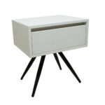 Κομοδίνο Komo-Nord Mε Όψη Λευκού Μάρμαρου και Μαύρη Μεταλλική Βάση