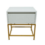 Κομοδίνο Komo-Woodtex Mε Επιφάνεια Σε Όψη Λευκού Μάρμαρου  Και Χρυσή Μεταλλική Βάση - Image 2