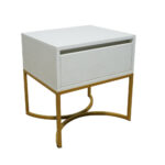 Κομοδίνο Komo-Arco Mε Επιφάνεια Σε Όψη Λευκου Μαρμαρου Και Χρυσή Μεταλλική Βάση - Image 2