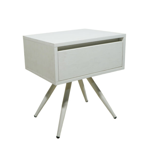 Κομοδίνο Komo-Nord Mε Όψη Λευκού Μάρμαρου Και Λευκή Μεταλλική Βάση