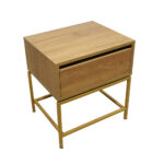 Κομοδίνο Komo-Woodtex Mε Επιφάνεια Σε Ανοιχτή Απόχρωση  Και Χρυσή Μεταλλική Βάση