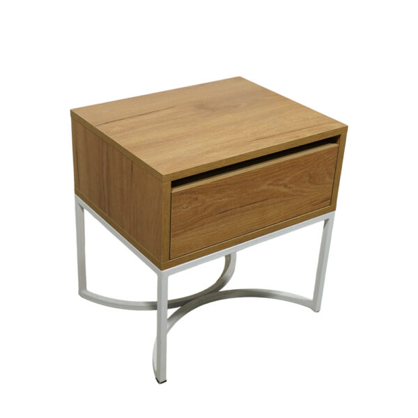 Κομοδίνο Komo-Arco Mε Επιφάνεια Σε Ανοιχτή Απόχρωση Ξύλου Και Λευκή Μεταλλική Βάση