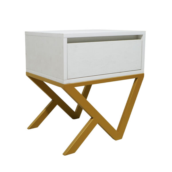 Κομοδίνο Komo-Kuro Mε Επιφάνεια Σε Λευκό Μάρμαρο Ξύλου Και Χρυσή Μεταλλική Βάση