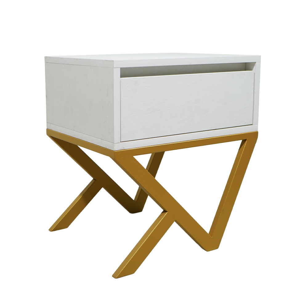 2 Κομοδίνο Komo-Kuro Mε Επιφάνεια Σε Λευκό Μάρμαρο Ξύλου Και Χρυσή Μεταλλική Βάση - Image 1