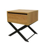 Κομοδίνο Komo-Vetro Mε Επιφάνεια Σε Ανοιχτή Απόχρωση Ξύλου Και Μαύρη Μεταλλική Βάση - Image 3