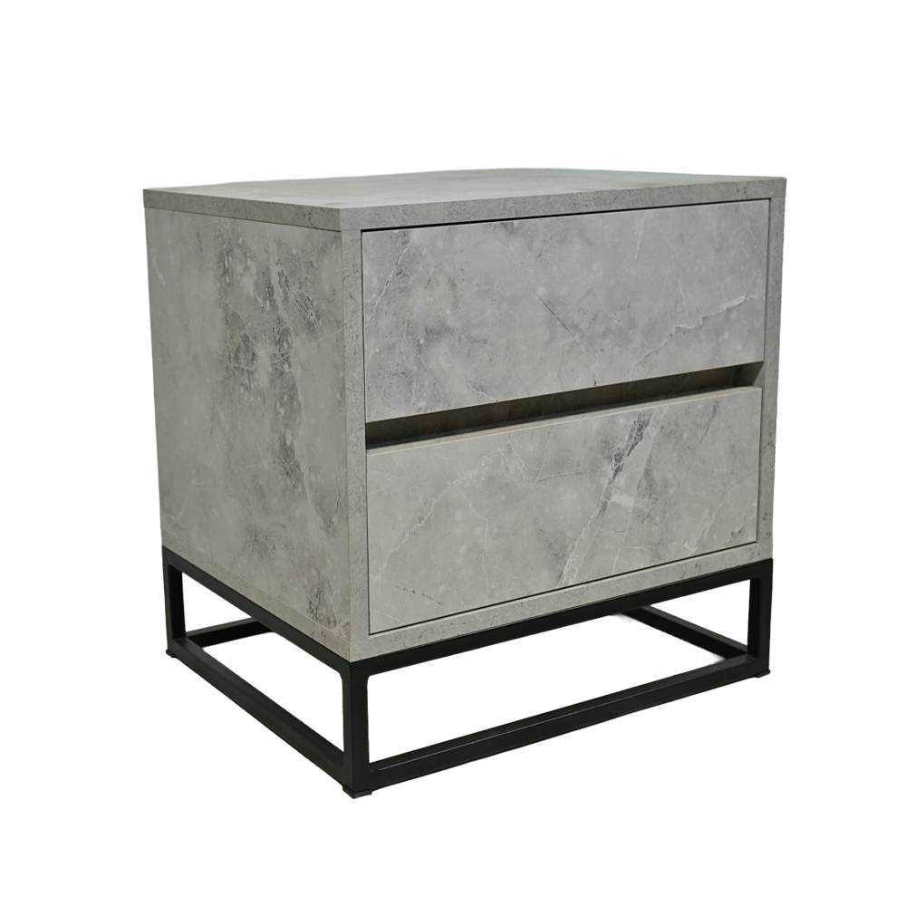 2 Κομοδίνο Komo-Boxy Mε Επιφάνεια Σε Λευκό Μάρμαρο Με Γκρί Νερά Και Μαύρη Μεταλλική Βάση - Image 1