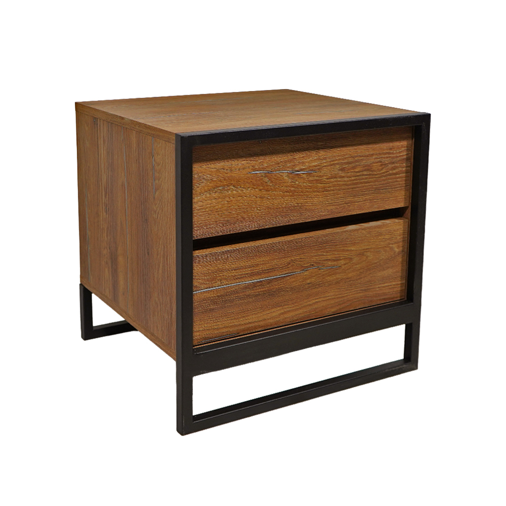 2 Κομοδίνο Komo-Frame Mε Επιφάνεια Σε Καρυδί Απόχρωση Και Μαύρη Μεταλλική Βάση - Image 1