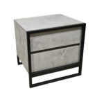 Κομοδίνο Komo-Frame Με Επιφάνεια Σε Όψη Λευκού Μάρμαρου Με Γκρί Νερά Και Μαύρη Μεταλλική Βάση