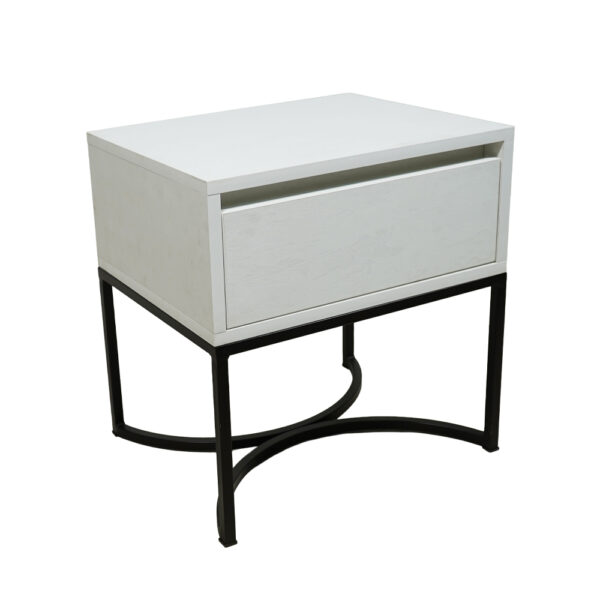 Κομοδίνο Komo-Arco Mε Επιφάνεια Σε Όψη Λευκου Μαρμαρου Και Μαύρη Μεταλλική Βάση