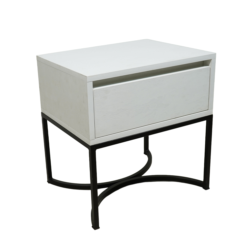 2 Κομοδίνο Komo-Arco Mε Επιφάνεια Σε Όψη Λευκου Μαρμαρου Και Μαύρη Μεταλλική Βάση - Image 1