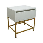 Κομοδίνο Komo-Woodtex Mε Επιφάνεια Σε Όψη Λευκού Μάρμαρου  Και Χρυσή Μεταλλική Βάση