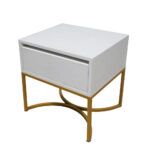 Κομοδίνο Komo-Arco Mε Επιφάνεια Σε Όψη Λευκου Μαρμαρου Και Χρυσή Μεταλλική Βάση - Image 3