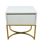 Κομοδίνο Komo-Arco Mε Επιφάνεια Σε Όψη Λευκου Μαρμαρου Και Χρυσή Μεταλλική Βάση - Image 4