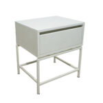 Κομοδίνο Komo-Woodtex Mε Επιφάνεια Σε Όψη Λευκού Μάρμαρου  Και Λευκή Μεταλλική Βάση