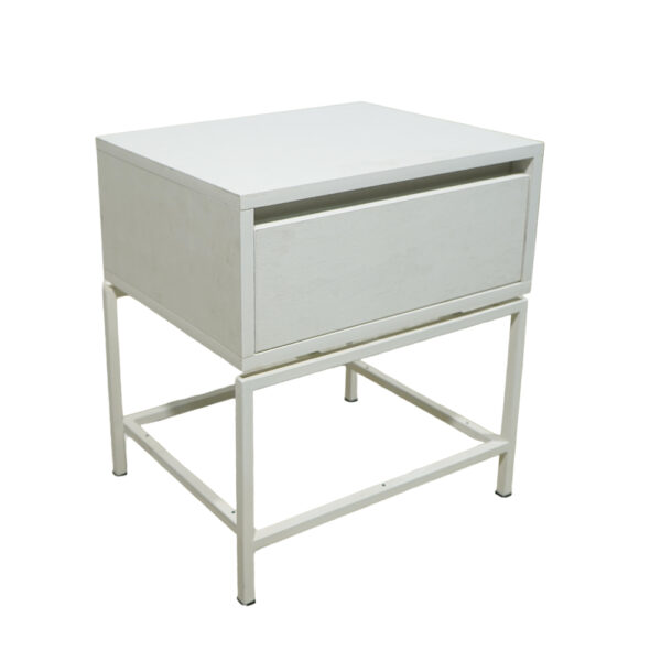 Κομοδίνο Komo-Woodtex Mε Επιφάνεια Σε Όψη Λευκού Μάρμαρου  Και Λευκή Μεταλλική Βάση