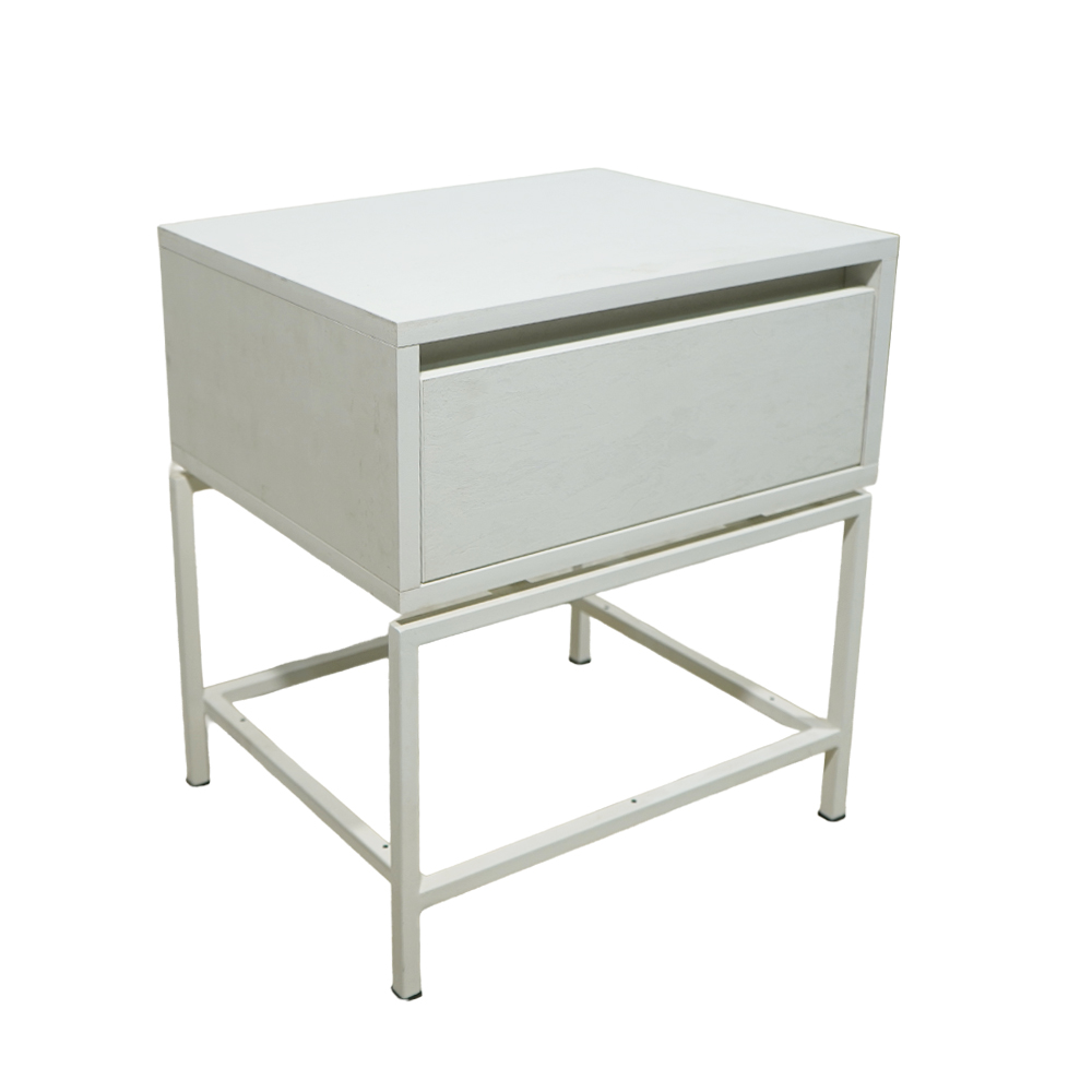 3 Κομοδίνο Komo-Woodtex Mε Επιφάνεια Σε Όψη Λευκού Μάρμαρου Και Λευκή Μεταλλική Βάση - Image 1