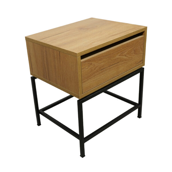 Κομοδίνο Komo-Woodtex Mε Επιφάνεια Σε Ανοιχτή Απόχρωση Ξύλου Και Μαύρη Μεταλλική Βάση