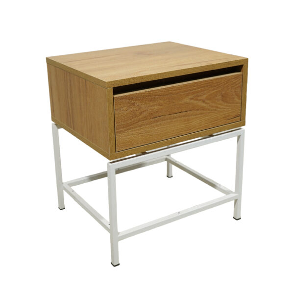 Κομοδίνο Komo-Woodtex Mε Επιφάνεια Σε Ανοιχτή Απόχρωση  Και Λευκή Μεταλλική Βάση