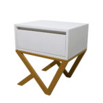Κομοδίνο Komo-Kuro Mε Επιφάνεια Σε Λευκό Μάρμαρο Ξύλου Και Χρυσή Μεταλλική Βάση - Image 4